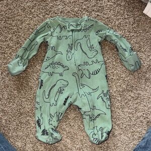 Baby Green ribbed Dinosaur Footed One-Piece